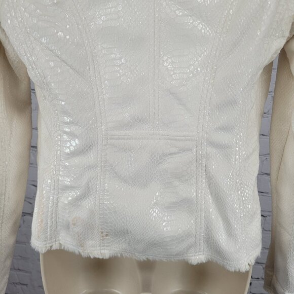 BKE Ivory Animal Print Soft Faux Fur Lined Snap Front Moto Jacket Size Small S - Picture 12 of 16